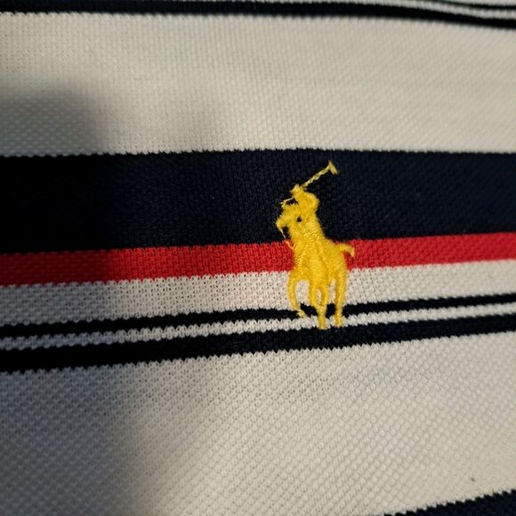 POLO Ralph Lauren Men's Blue White Striped Polo Shirt Custom Fit Size L - Picture 4 of 8